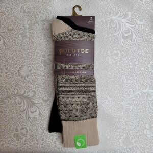 Gold Toe men's socks 2-pack NEW‎ size 6-12.5 black beige fair isle recycled